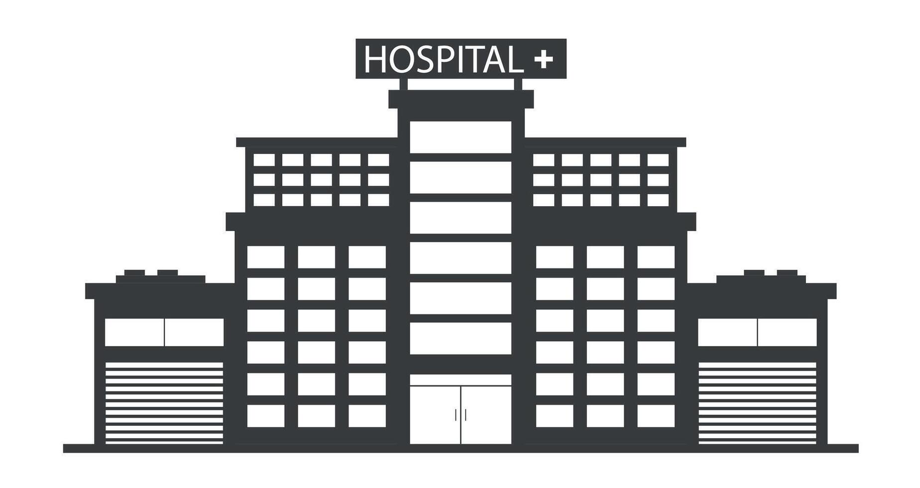 Black silhouette icon of multi-story hospital building. vector