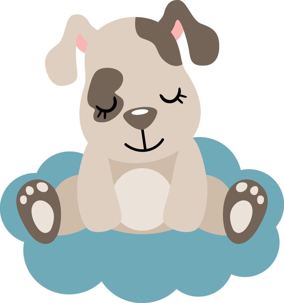 Cute puppy sitting on blue cloud vector