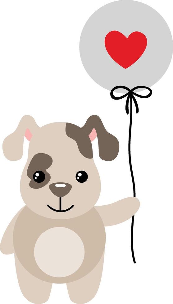 Cute puppy holding a balloon with heart vector