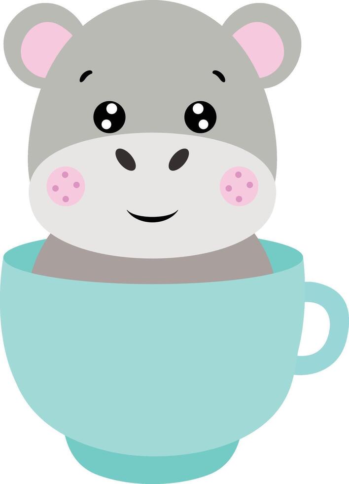 Adorable hippo inside a cup vector