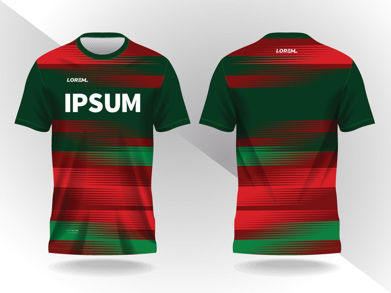 red and green background shirt sport jersey mockup template design for soccer, football, racing, gaming, motocross, cycling, and running vector