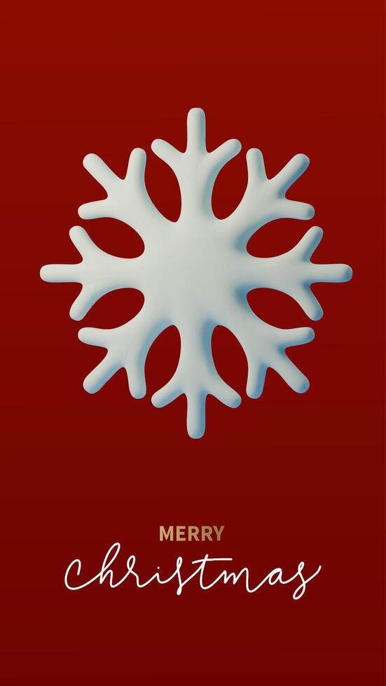 3d minimalist illustration of a white snowflake on a vibrant red background with the text Merry Christmas in elegant typography, perfect for festive greetings and holiday decor. illustration vector