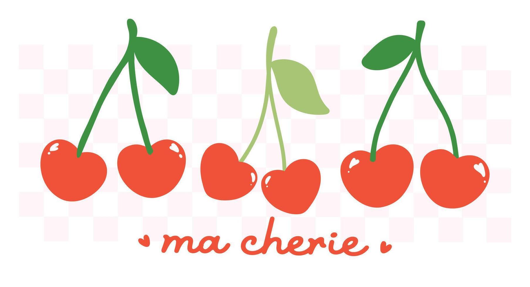 Retro Red Cherries banner Ma Cherie Minimal Flat Design Collection vector