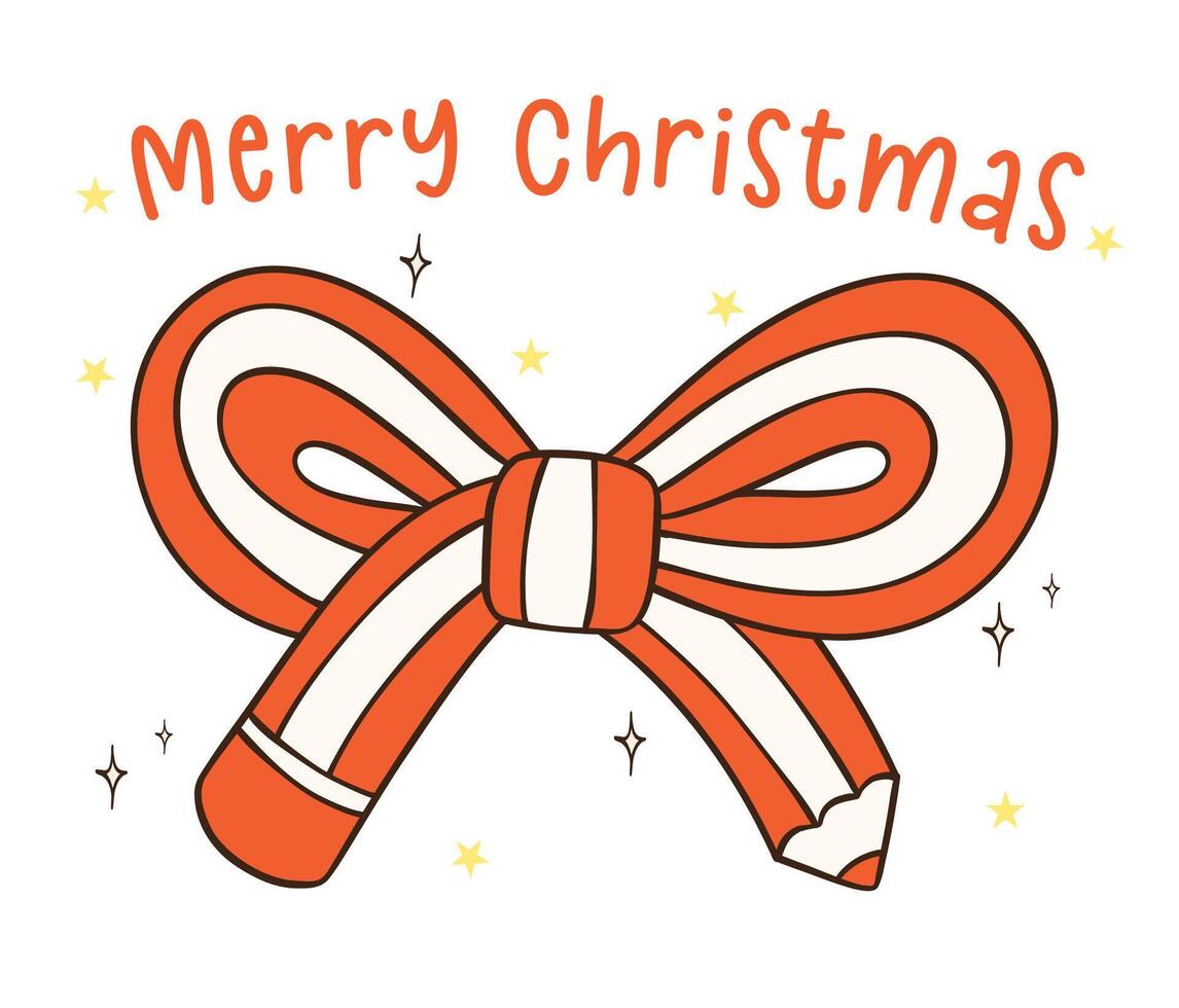Candy Cane Christmas Pencils in bow shape Retro Hand Drawn Cartoon Doodle with Festive Vibes vector