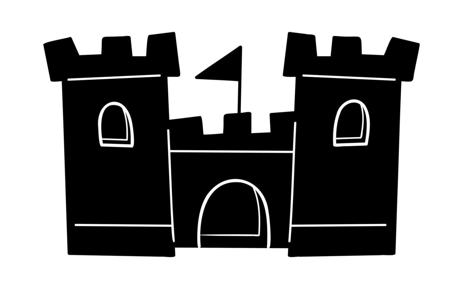One sand castle in black and white colors. Doodle clip art for your projects. vector