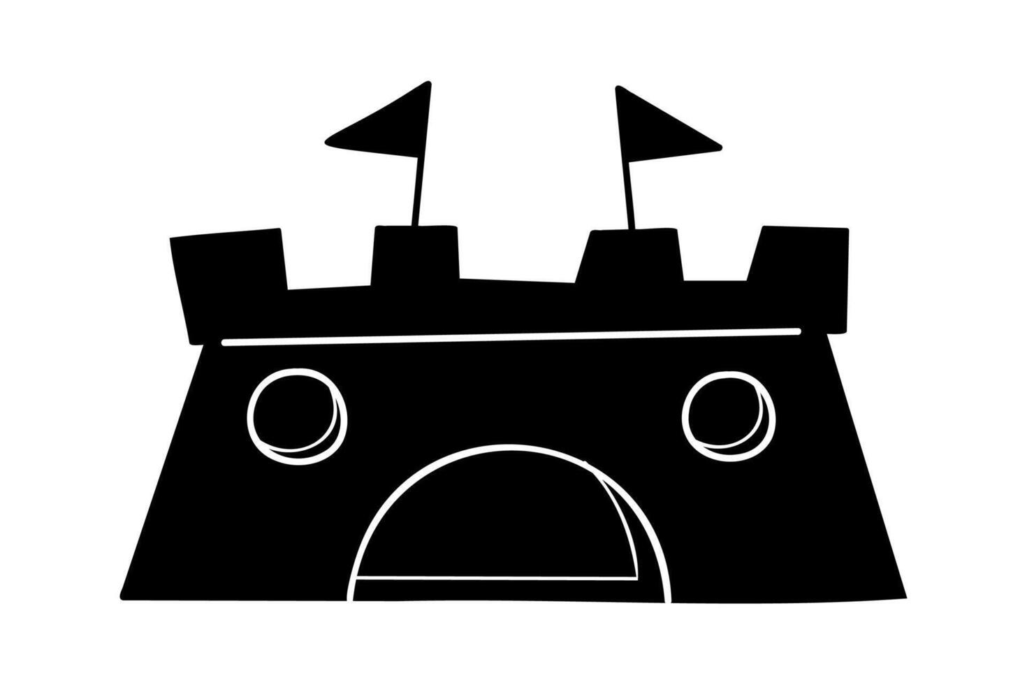 Sand castle doodle in black and white colors. Clip art for your projects. vector