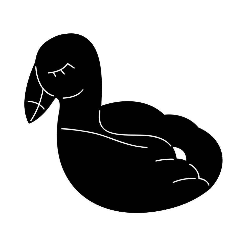 Inflatable ring black and white colors in the shape of a flamingo. Doodle clip art for your projects. vector