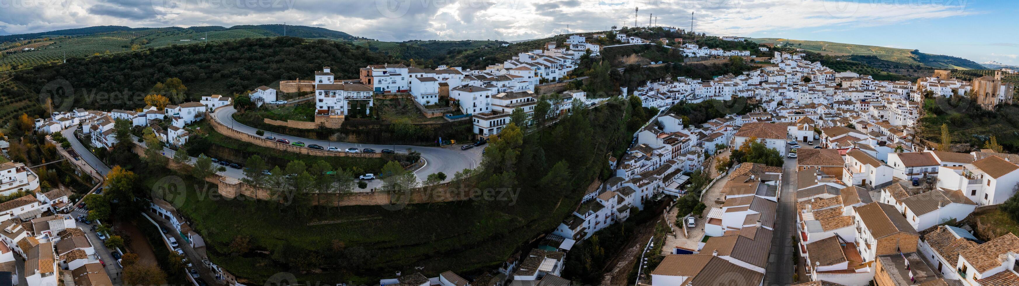 Aerial View of Setenil de las Bodegas with Rock Formations in Spain photo