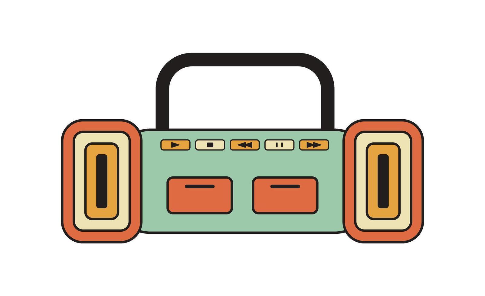 Vintage music player in flat style. Boombox retro musical device, center. Tape radio recorder and Stereo audio system isolated on white background vector