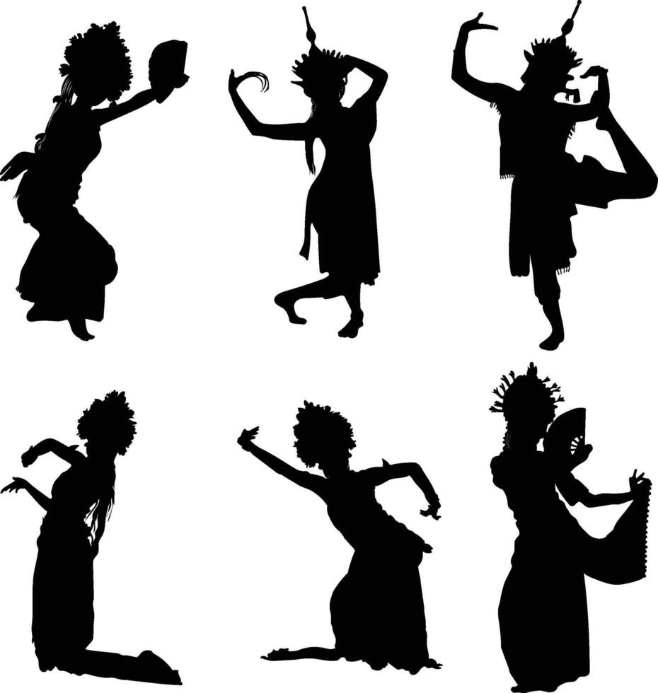 Balinese dancer Silhouettes Illustration Isolated On White Background vector