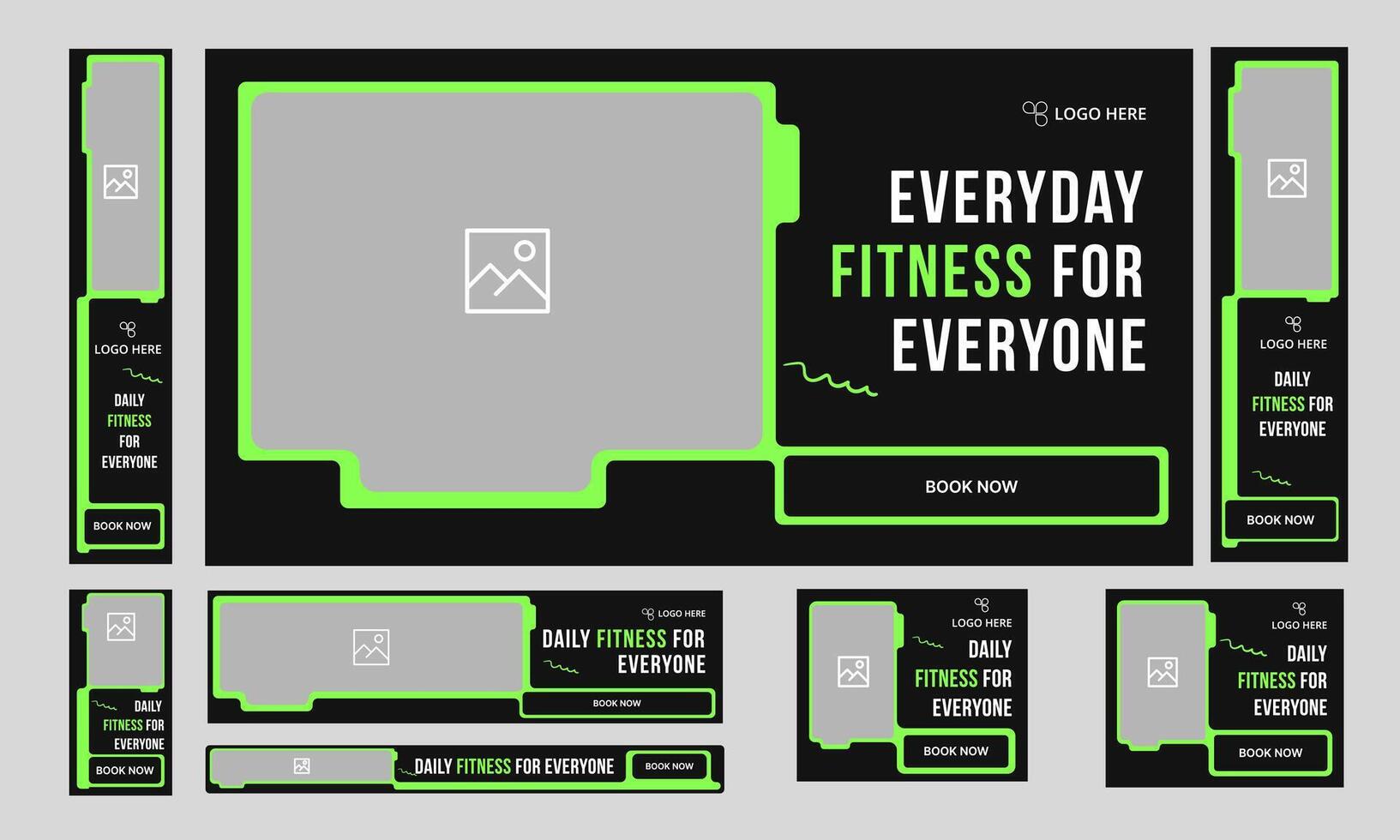 Everyday fitness training web set banner design for social media post, workout web bundle banner design, daily exercise banner design, fully editable eps 10 file format vector