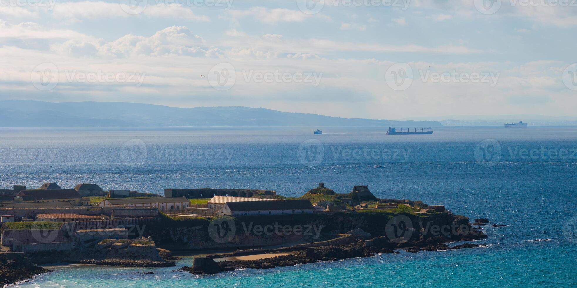 Aerial View of Tarifa's Coastal Fortification and Strait of Gibraltar photo