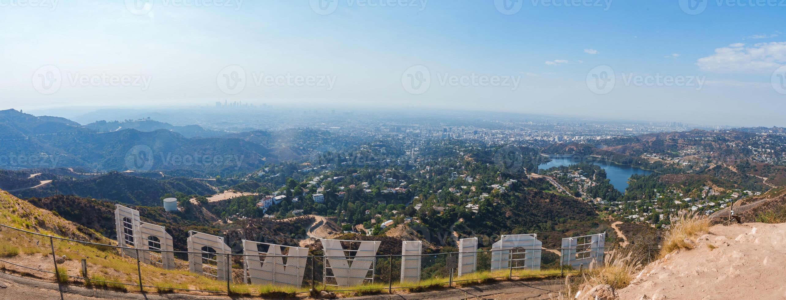 Panoramic View from Behind the Iconic Hollywood Sign in Los Angeles photo