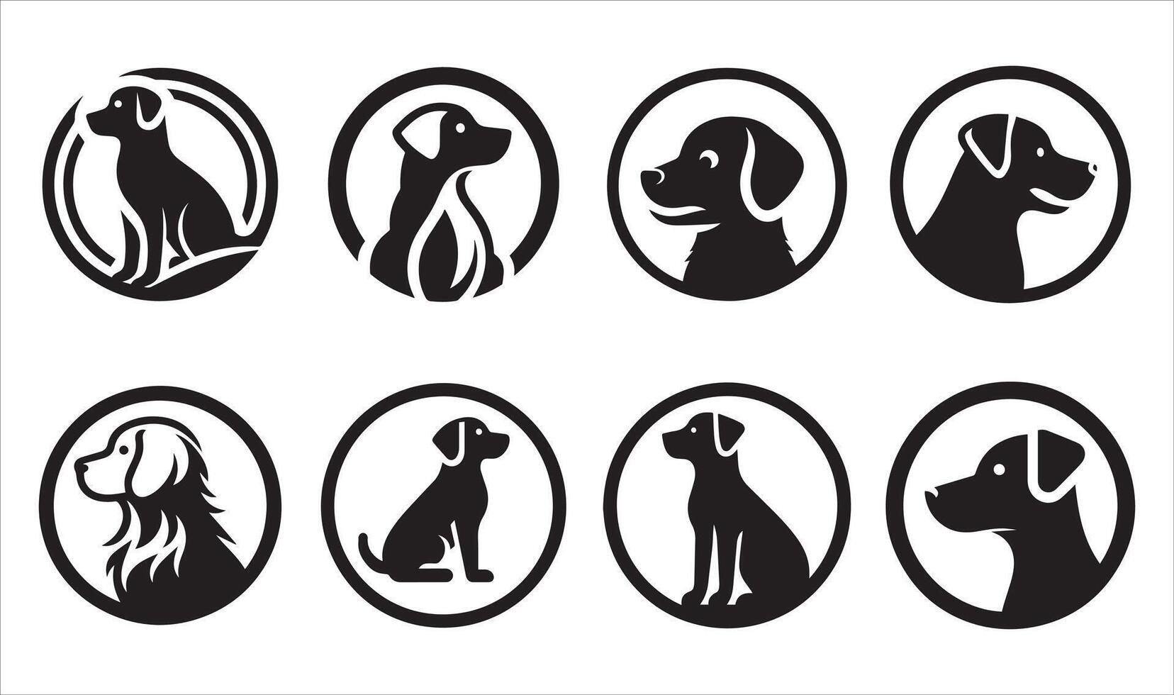 Set of dogs circle silhouette elegant canine pets in flat art vector