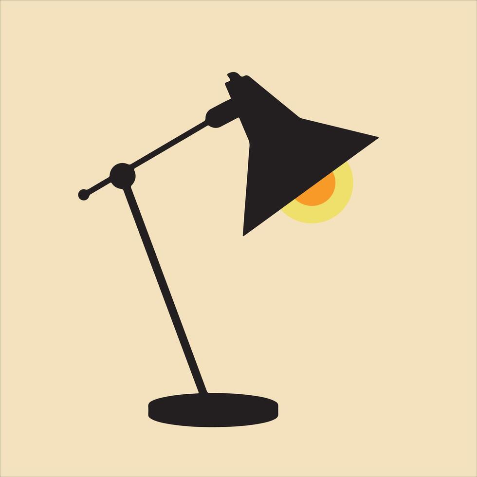 silhouette illustration of a desk or table lamp. The lamp has an adjustable arm with two segments connected by a joint allowing flexibility in positioning the light. vector