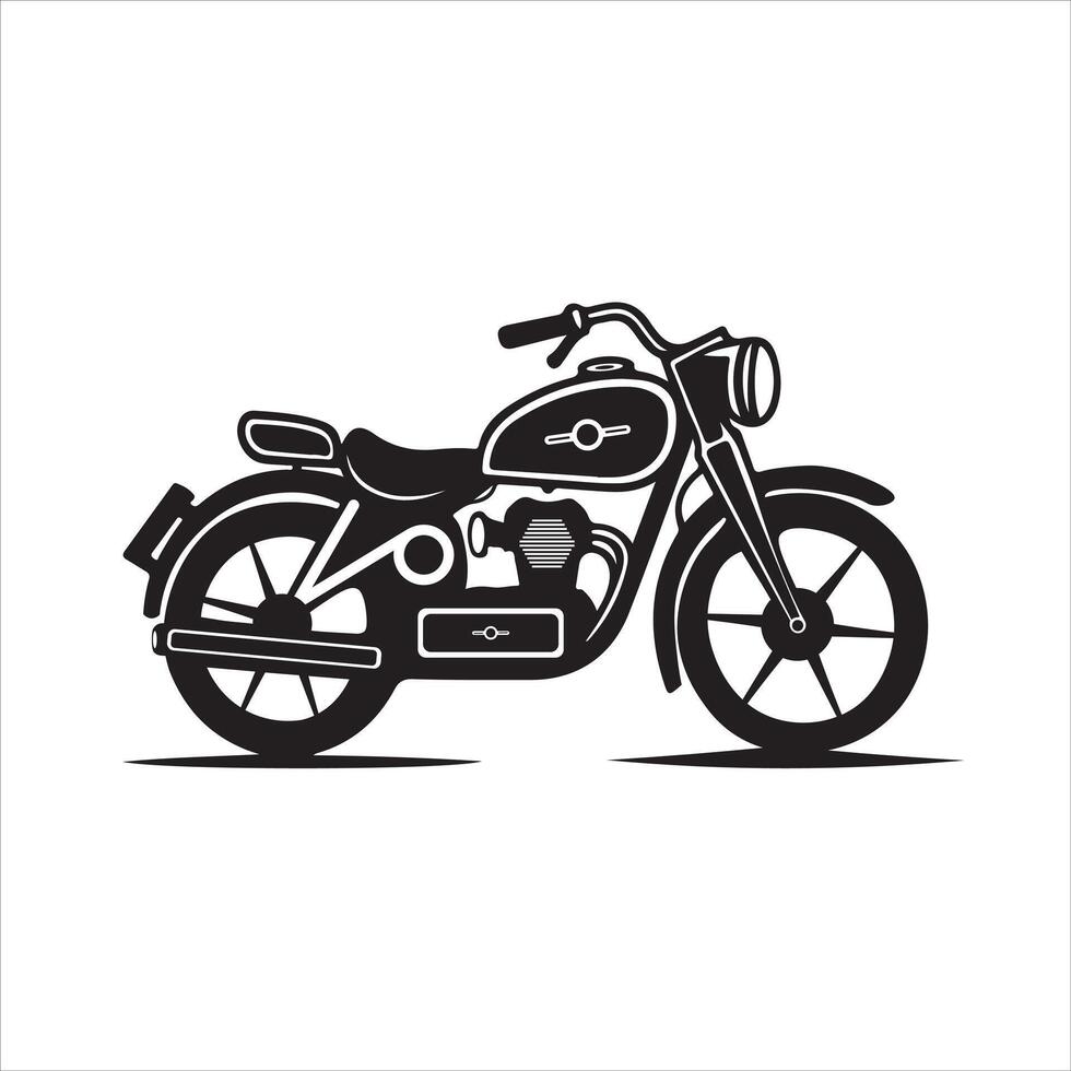 illustration of a classic motorcycle. The design is simplified, with clean lines and solid shapes, creating a silhouette-like appearance. Key features include the rounded fuel tank. vector