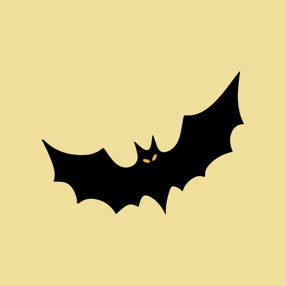 illustration of a black bat with outstretched wings against a light yellow background. vector
