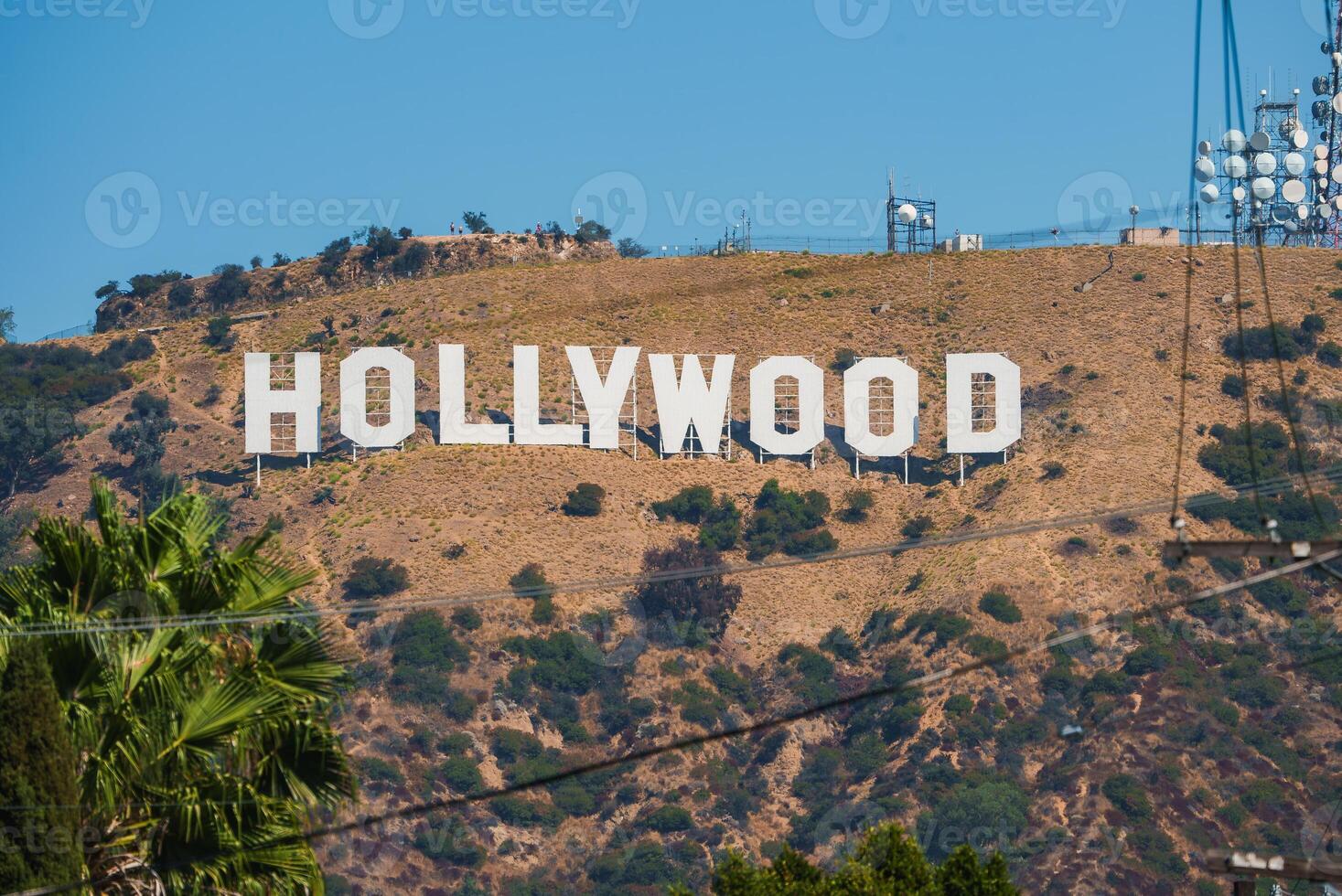 Iconic Hollywood Sign on Los Angeles Hills with Clear Blue Sky photo