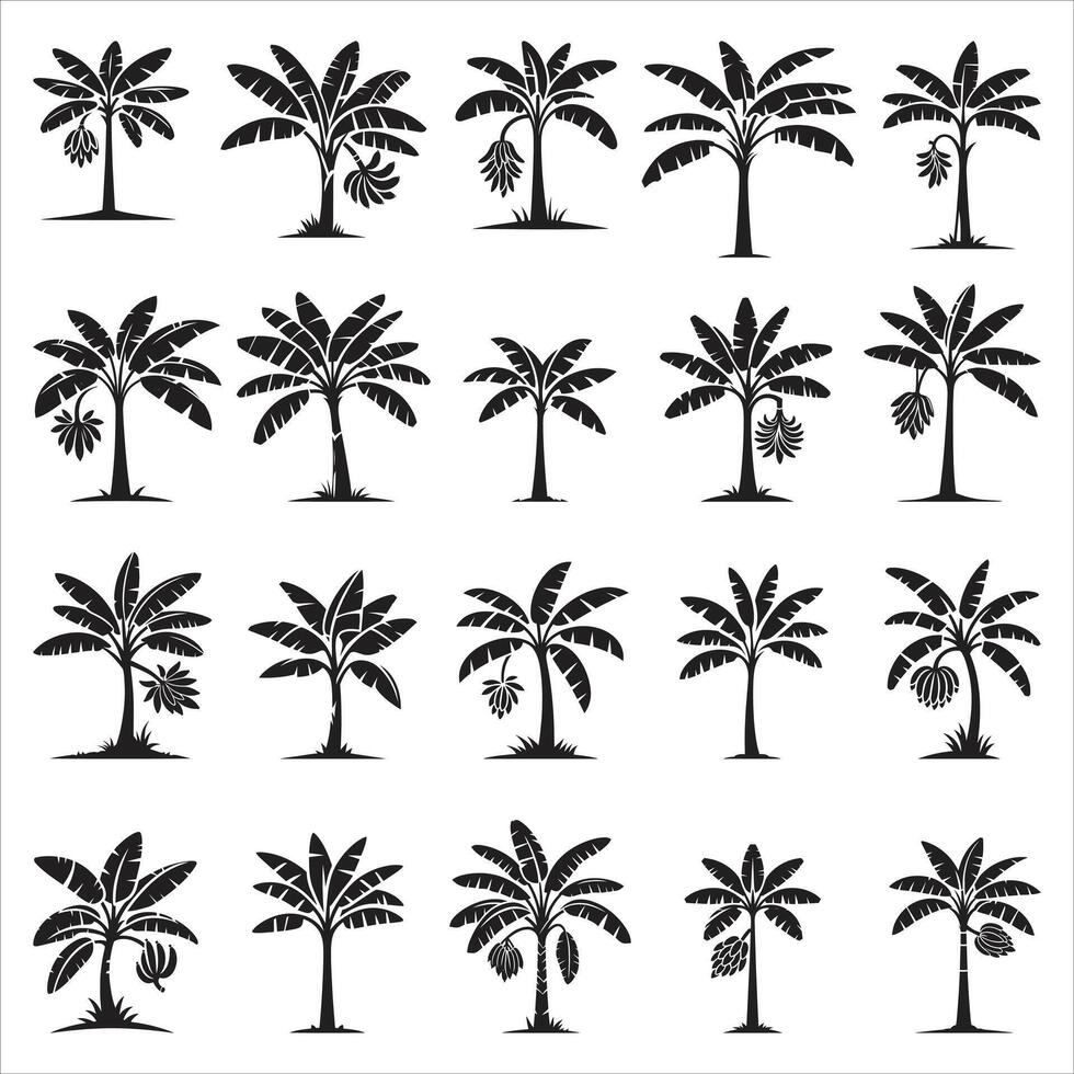 Silhouette Of Set Banana Trees Stock Illustrations vector