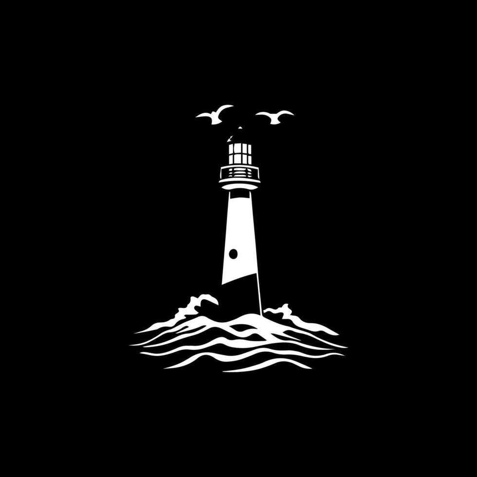 A lighthouse on a black background with waves vector