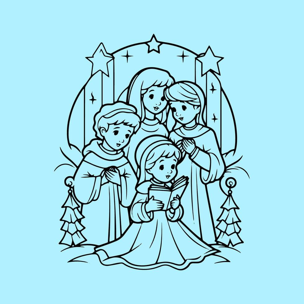 The nativity scene coloring page vector