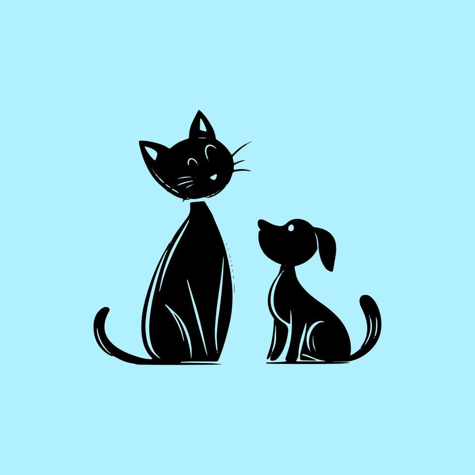 Black cat and dog on blue background vector