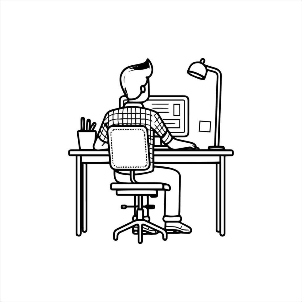 Man working at desk illustration vector