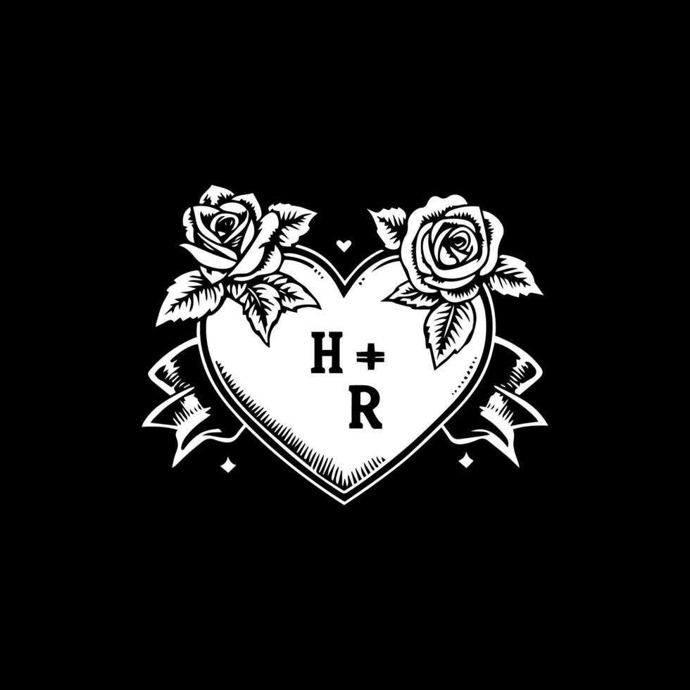 A heart with roses and the initials h and r vector