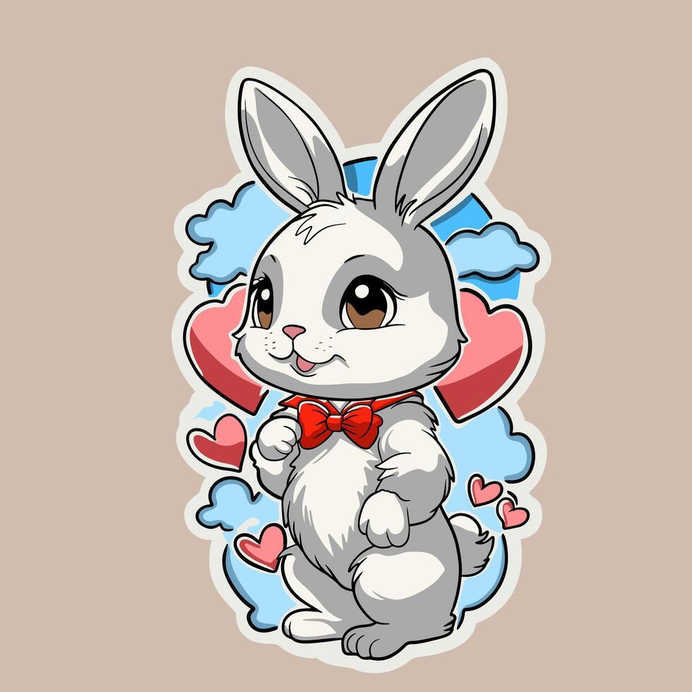 Cartoon rabbit with heart on the background vector