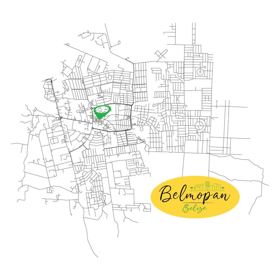 Belmopan Belize,detail Streets Roads Map with location pin, illustration element image vector