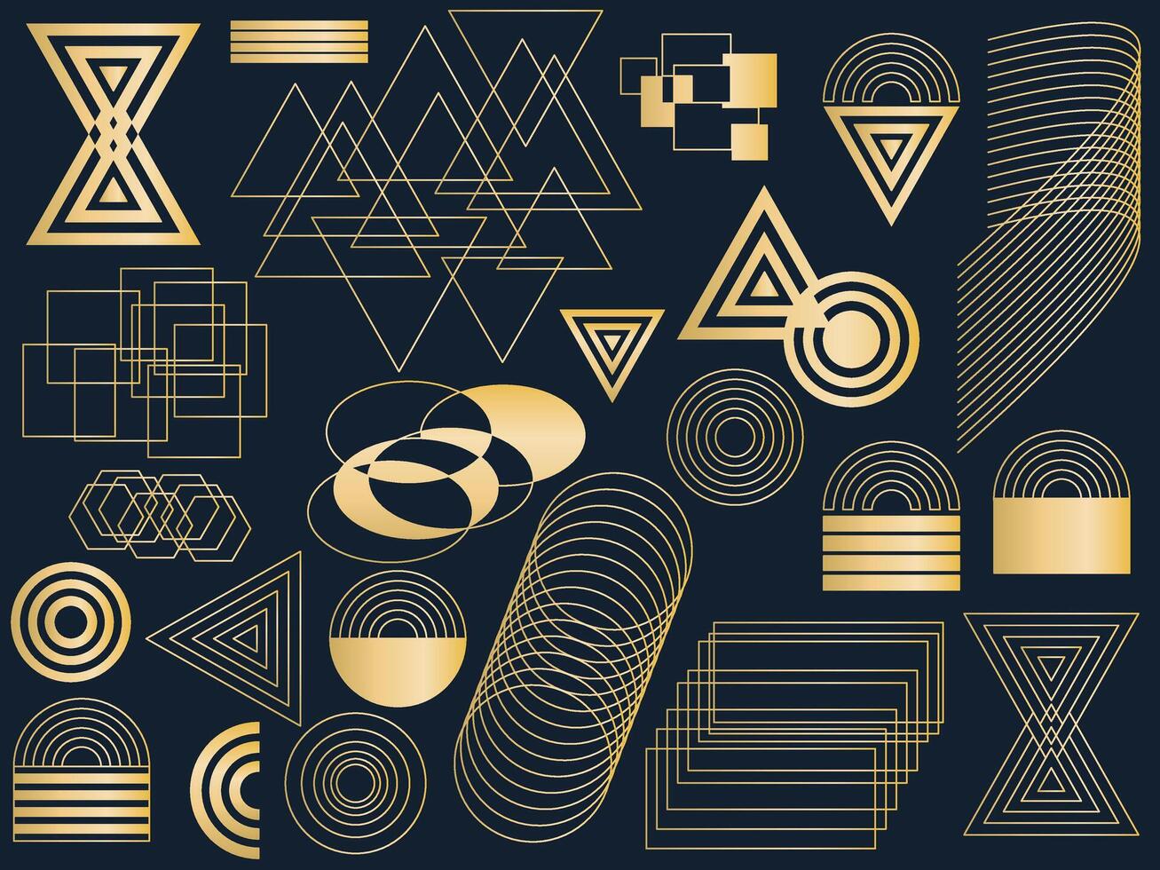 Golden geometric shapes and elements set vector