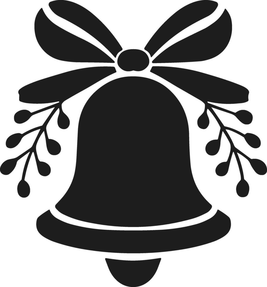 Elegant Christmas Bell with Ribbon and Holly Silhouette - Holiday Illustration vector