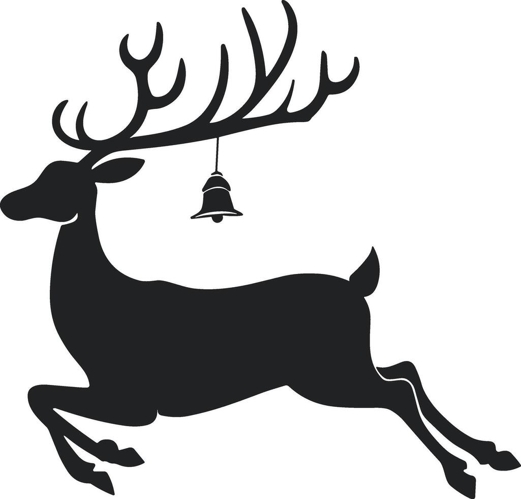 Leaping Reindeer with Bell Silhouette Christmas Illustration vector