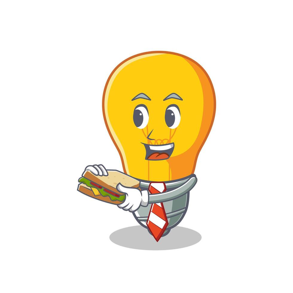 Cartoon character light bulb is having breakfast vector