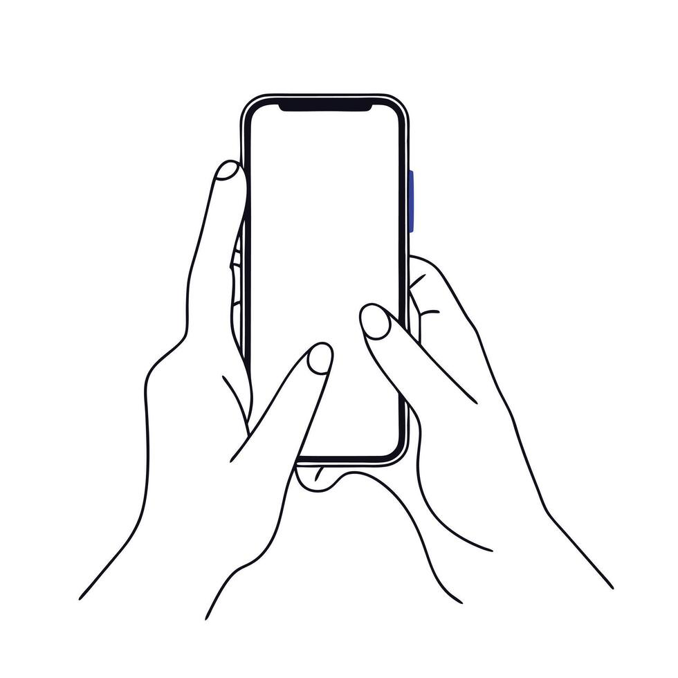 A hand holding a smartphone with a blank screen vector