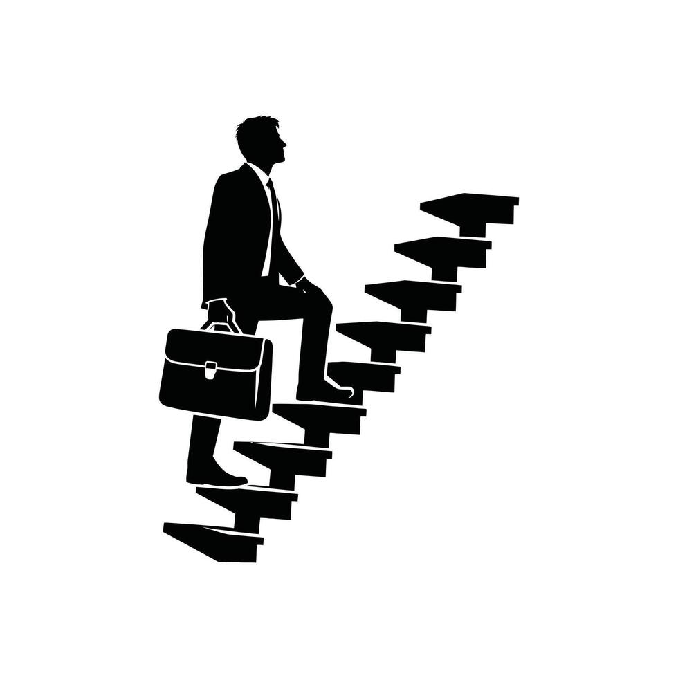 Motivational Silhouette of Man Climbing Career Ladder with Briefcase vector