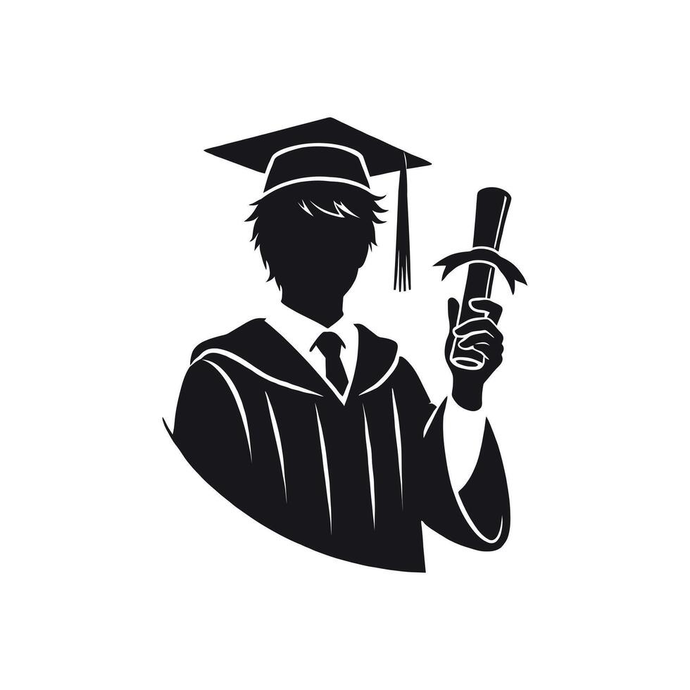 Silhouette of Male Graduate with Diploma for Graduation and Academic Projects vector