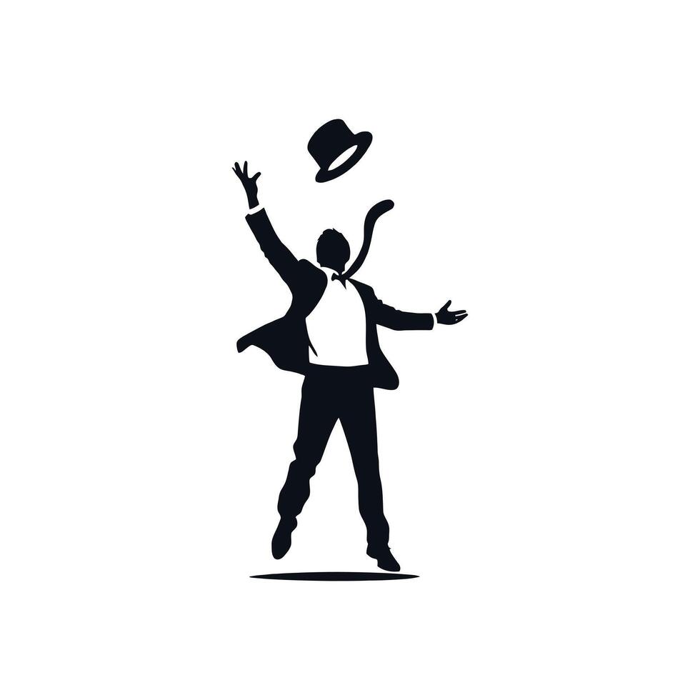 Elegant Silhouette of a Man Throwing a Hat in the Air in a Stylish Suit and Tie vector