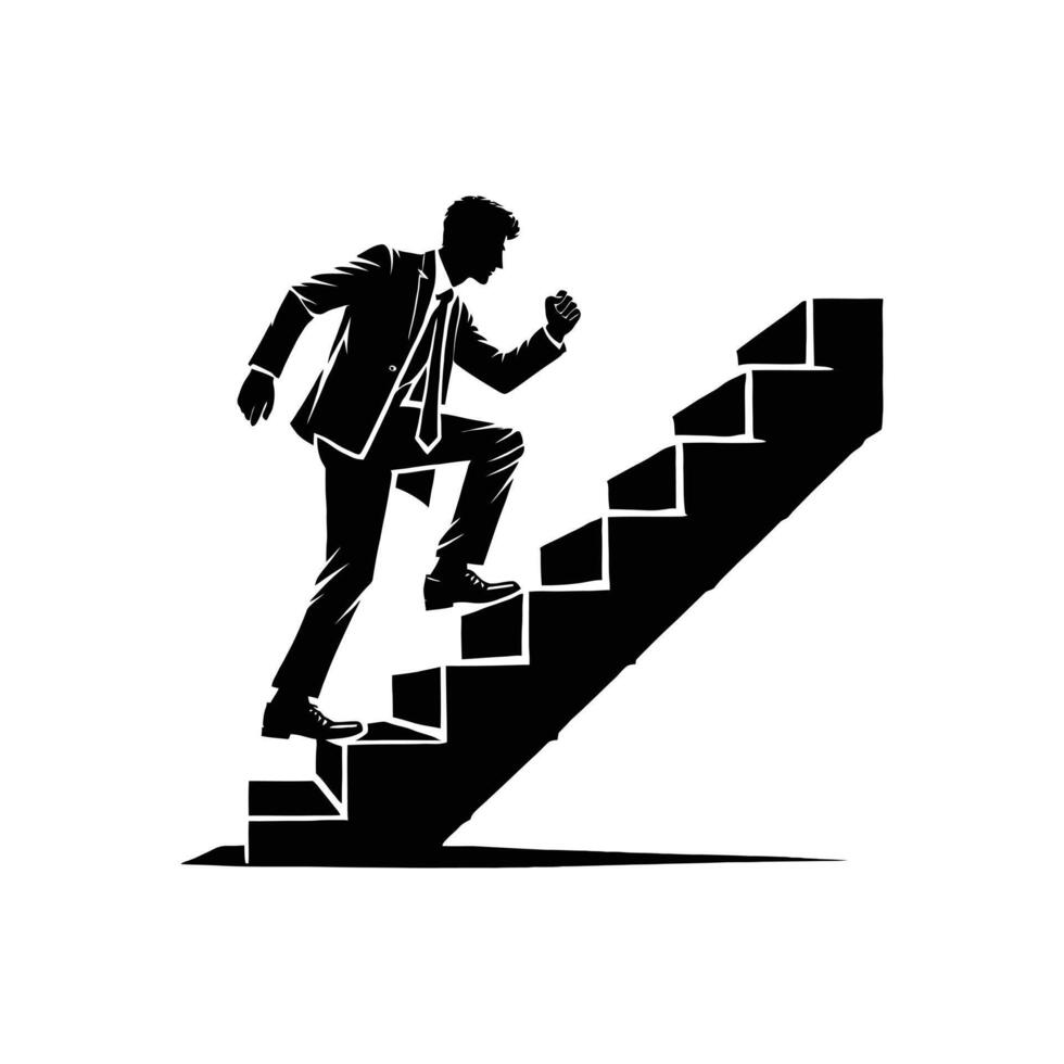 Corporate Ambition Silhouette of Businessman Ascending Ladder of Success vector