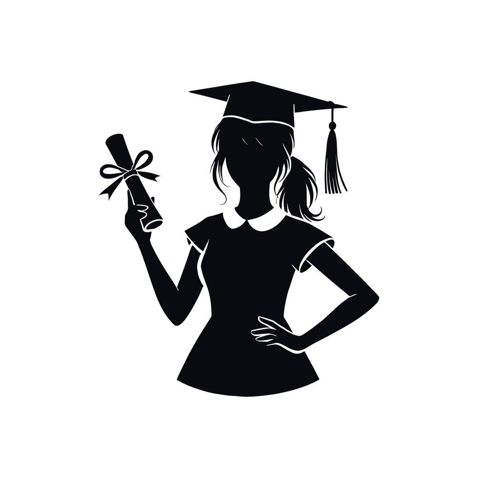 Graduation Silhouette Art of Student with Cap and Diploma for Educational Graphics vector