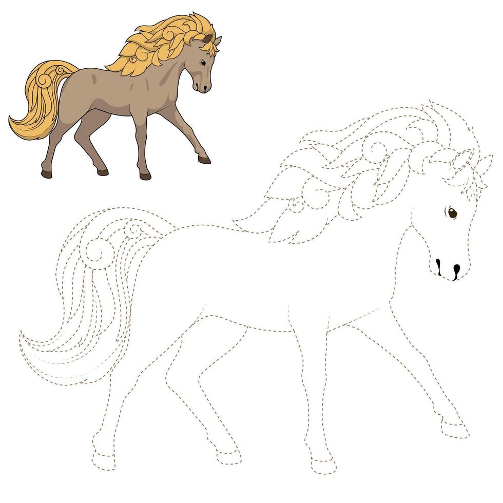 Connect the dots to draw wild horse educational game illustration vector