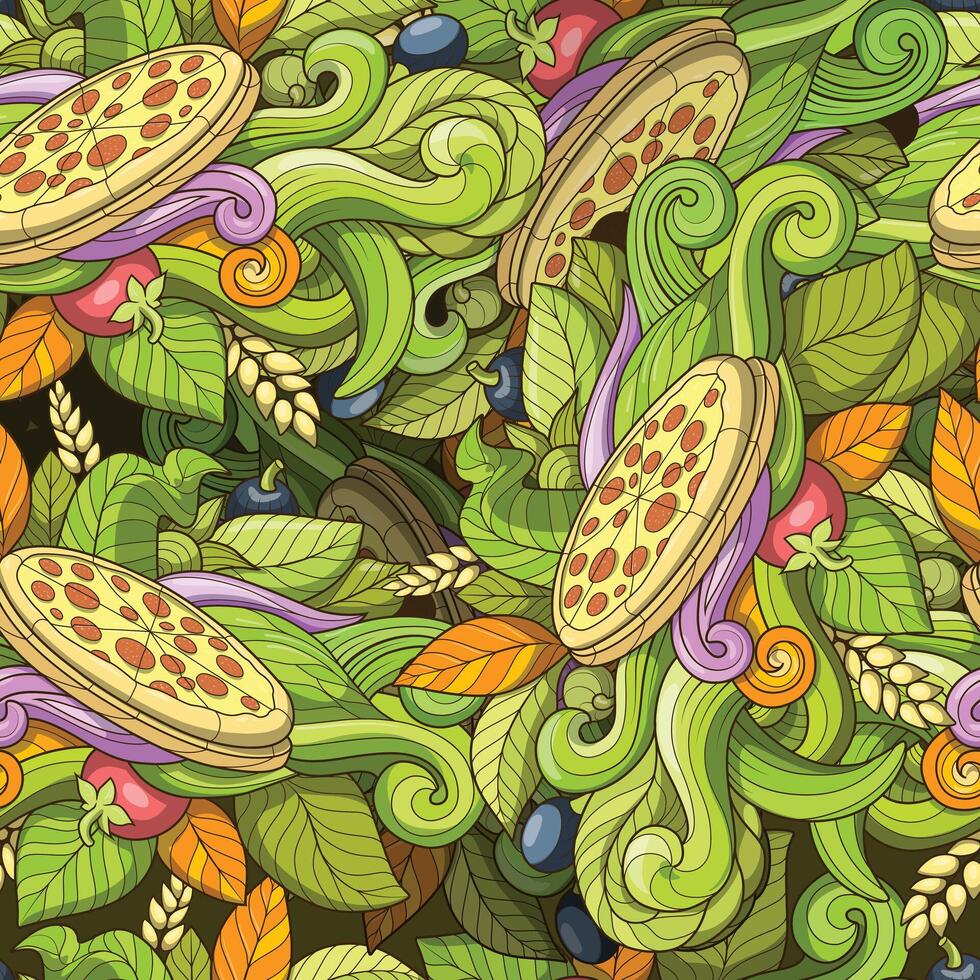 Pizza seamless colorful ornament background illustration vector