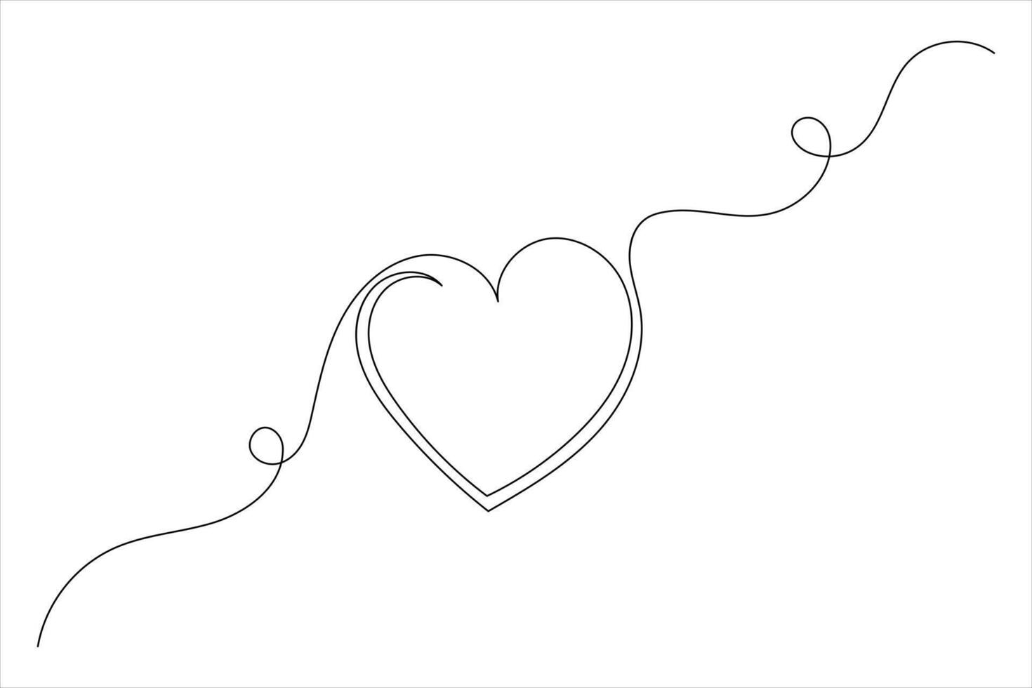 Heart shape continuous single line drawing illustration and love shape one line art vector