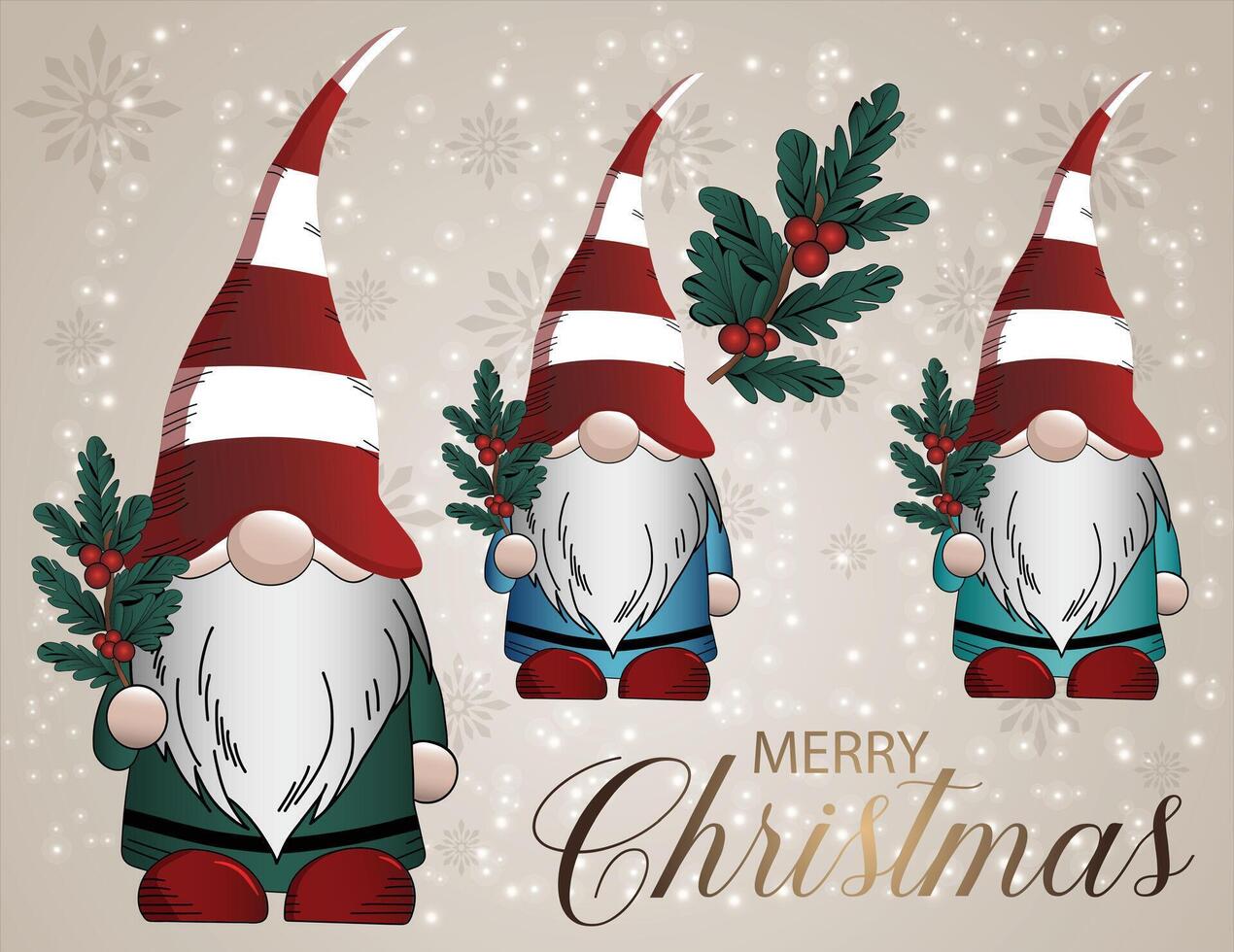 Holiday greetings gnome character in different colors. vector