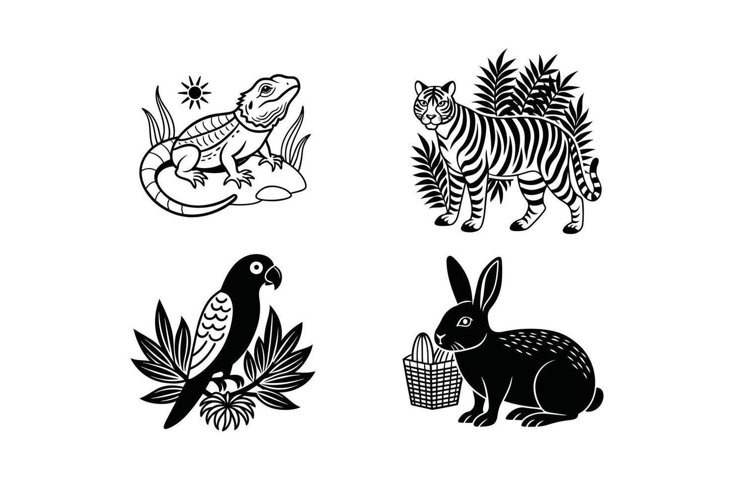 Black Animal Icons Minimalist Illustrations for Stock Use.. vector