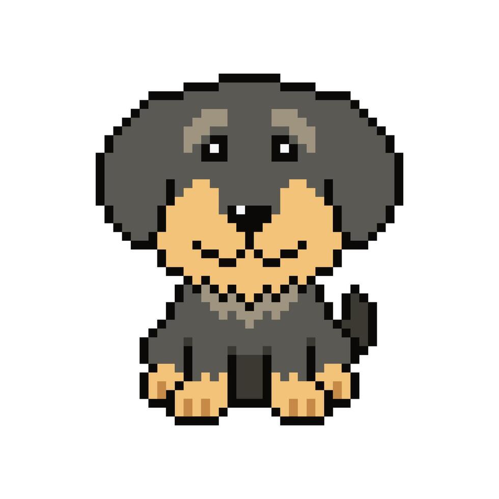 Pixel art cute dog in retro style vector