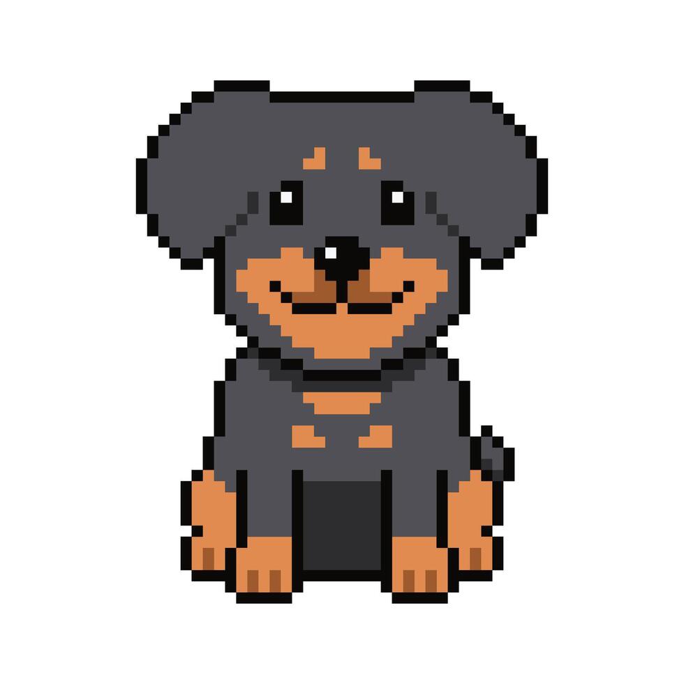 Pixel art cute rottweiler dog in retro style vector