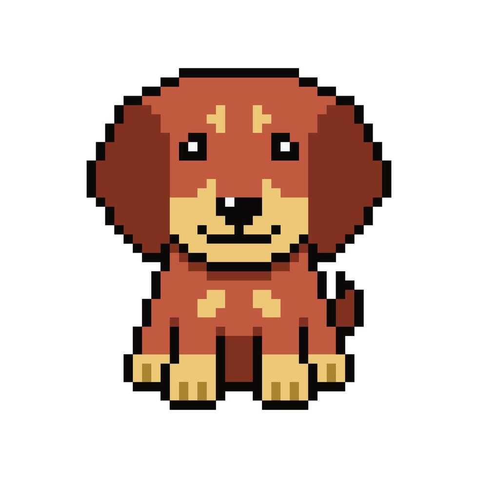 Pixel art cute dachshund dog in retro style vector