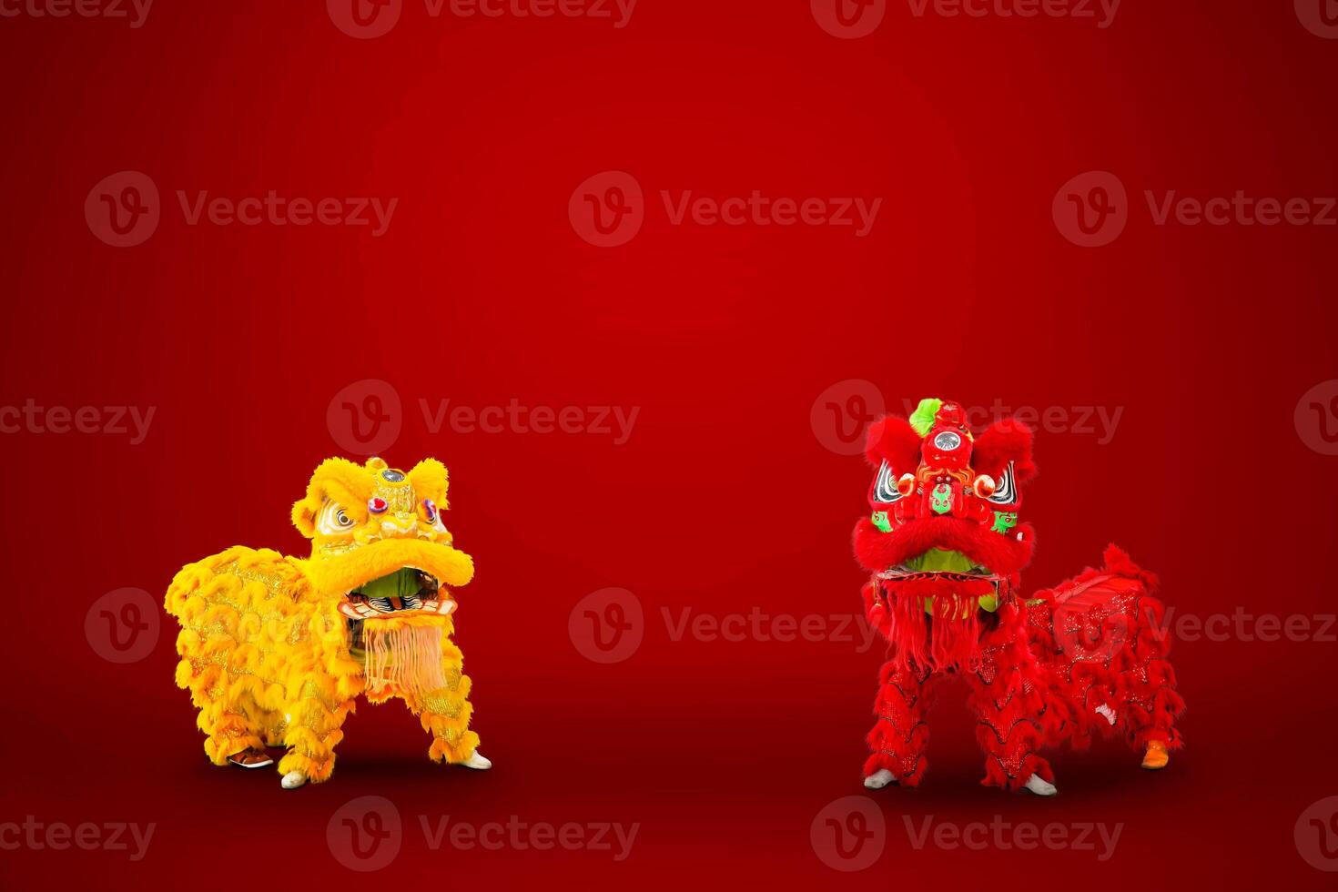 The Lunar new year celebration in China, This is a couple of Chinese lion dancers performed with dragon drum, a traditional dance while the country remained isolated due to the ongoing festival. photo