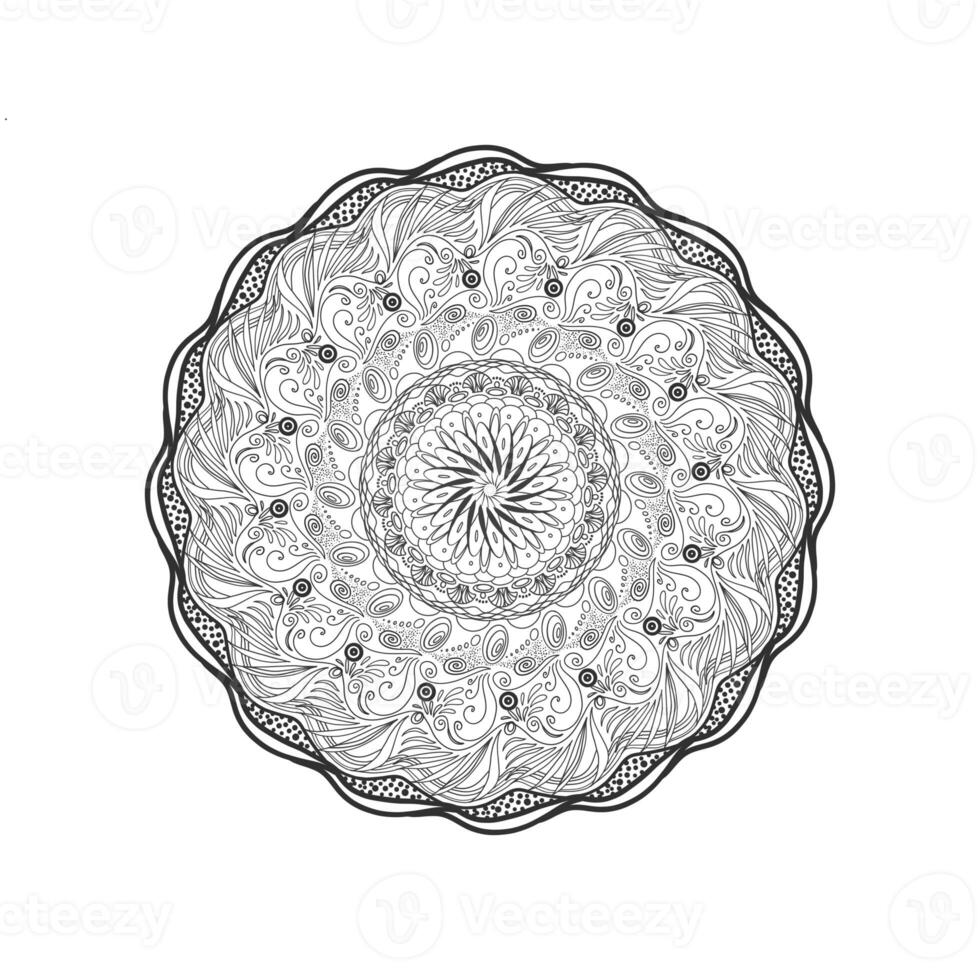 Mandala outline art pattern by free hand drawing inspired from nature for coloring book. Geometric traditional pattern for Henna, tattoos and decorative ornaments. photo